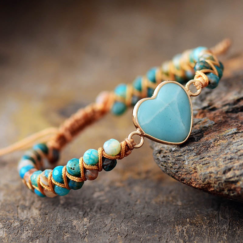 Heart-Shaped Amazonite Charm Bracelets for Women