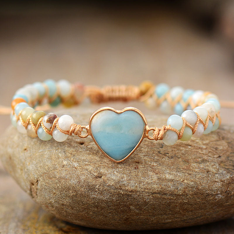 Heart-Shaped Amazonite Charm Bracelets for Women