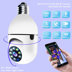 E27 Home 5G WiFi Alarm Monitor 1080P Bulb Camera 4X Zoom